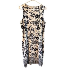 Charter Club Womens Large Floral Border Print Sleeveless Sheath Dress Navy White