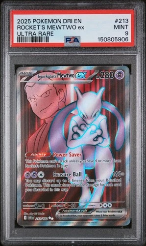 2025 Pokemon Destined Rivals Team Rocket's Mewtwo EX #213 Ultra Rare PSA 9 MINT!