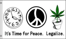 MARIJUNA FLAG 5' x 3' IT'S TIME FOR PEACE CND Sign Legalize Cannabis Leaf Pot