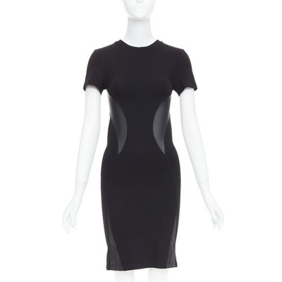MCQ ALEXANDER MCQUEEN black leather panel fitted bodycon dress S | eBay