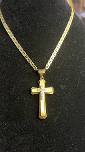 Authentic 14k gold plated 16” Cuban w cross pendant 5Acz