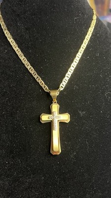 14k gold plated 16  Cuban w cross pendant 5Acz   