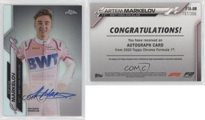 2020 Topps Chrome Formula 1 Auto /366 Artem Markelov #F1A-AM Auto