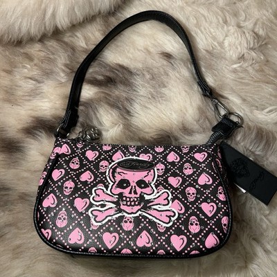 NWT Ed Hardy Convertible Wristlet - Skulls & Hearts - Pink & Black