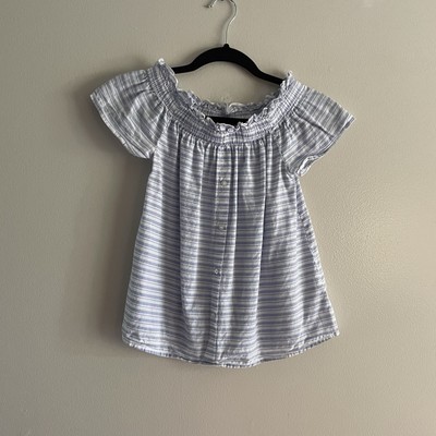 Primark Women 2 Blue White Striped Cotton Off The Shoulder Button Front Top