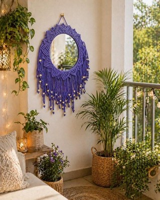 Macrame Round Mirror Wall Mirror Boho Mirror Handmade Cotton Rope Macrame A25