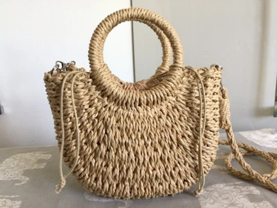 Small straw bag with strap and handle. - Image 1 of 4