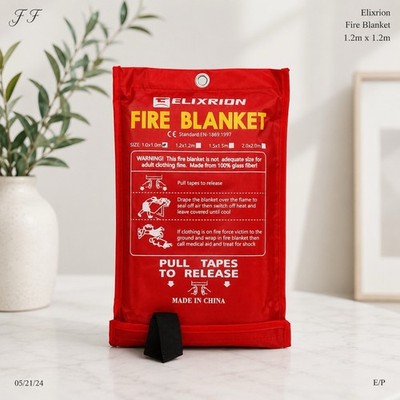 Elixrion Fire Blanket Emergency Fiberglass Flame Retardant Kitchen Safety 1.2m