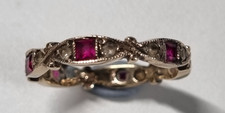 9CT Yellow Gold Full Eternity Ring Ruby & Diamond(tested) Size L 1/2 Total 2g