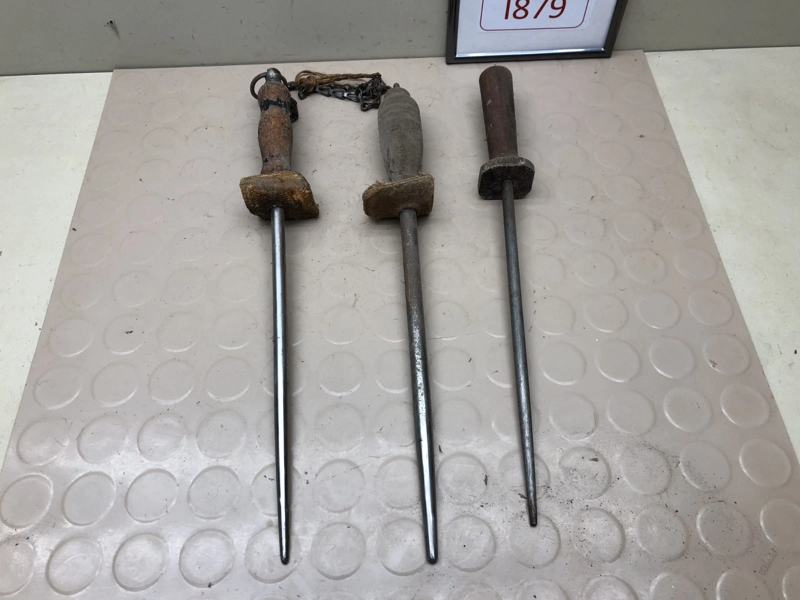 Lot of 3 Vtg Knife Sharpening Honing Steel Rods Wooden Handle - Hoffman - German