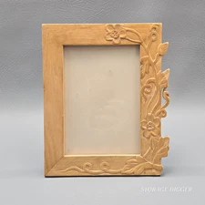 VTG Hand Carved Wooden Picture Frame 5 x 7 in Floral Vine Design Rustic Boho