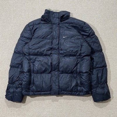 Vintage Nike Daunenjacke Herren Medium Schwarz Puffer 2000s Y2K
