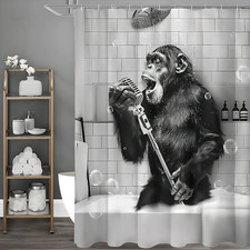 Funny Monkey Shower Curtain Black White Cartoon Bathroom Waterproof Polyester UK