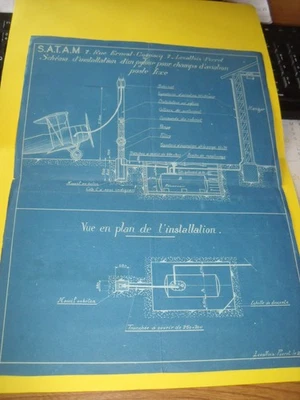 RARISSIME PLAN D INSTALLATION 1924 D EPOQUE PYLONE POMPE ESSENCE AVIATION SATAM - Photo 1/2