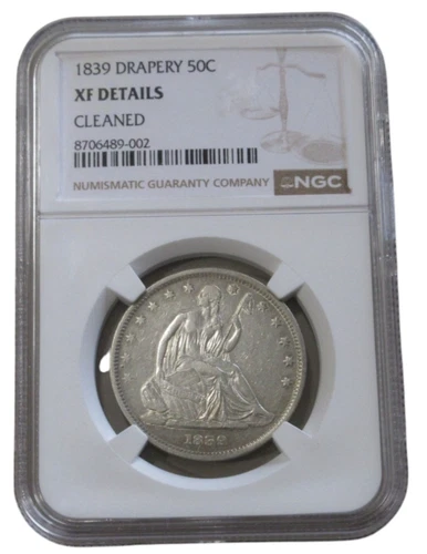 1839 SEATED LIBERTY HALF DOLLAR NGC XF DETAIL DRAPERY
