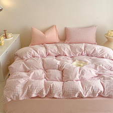 Gingham Duvet Cover Full Size, 3PCS Pink White Checkered Plaid Duvet Cover Set,