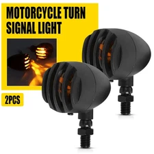 12V Motorcycle Yellow Indicator Light Turn Signals Yellow Lens Black Metal 10mm