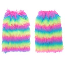 Women's Faux Fur Leg Warmer Imitation Mink Fur Boot Rainbow 30CM