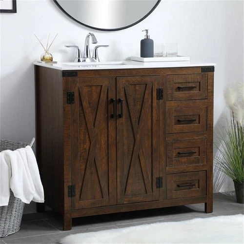 Elegant Decor Dean 36" Single Quartz Top Bathroom Vanity in Espresso - Picture 2 of 15