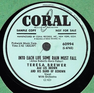 TERESA BREWER TOO MUCH MUSTARD & SOME RAIN MUST FALL CORAL PROMO 10'' 78 VG+
