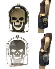 3D BLACK OR CLEAR ACRYLIC CREEPY+METAL SKULL PLATE CLUTCH,CROSSBODY,SHOULDER BAG