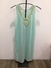 Just Love Vintage Night Gown Med. Gold Neck Trim Roses Polyester