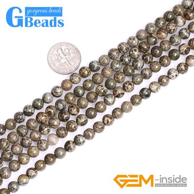 Round Green Bre Jasper Natural Gemstone Beads for Jewelry Making Strand 15''