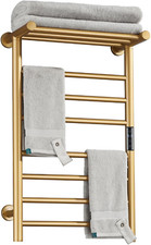 Gold Electric Towel Warmer with Timer - 7 Bar Wall Mounted Heated Rack