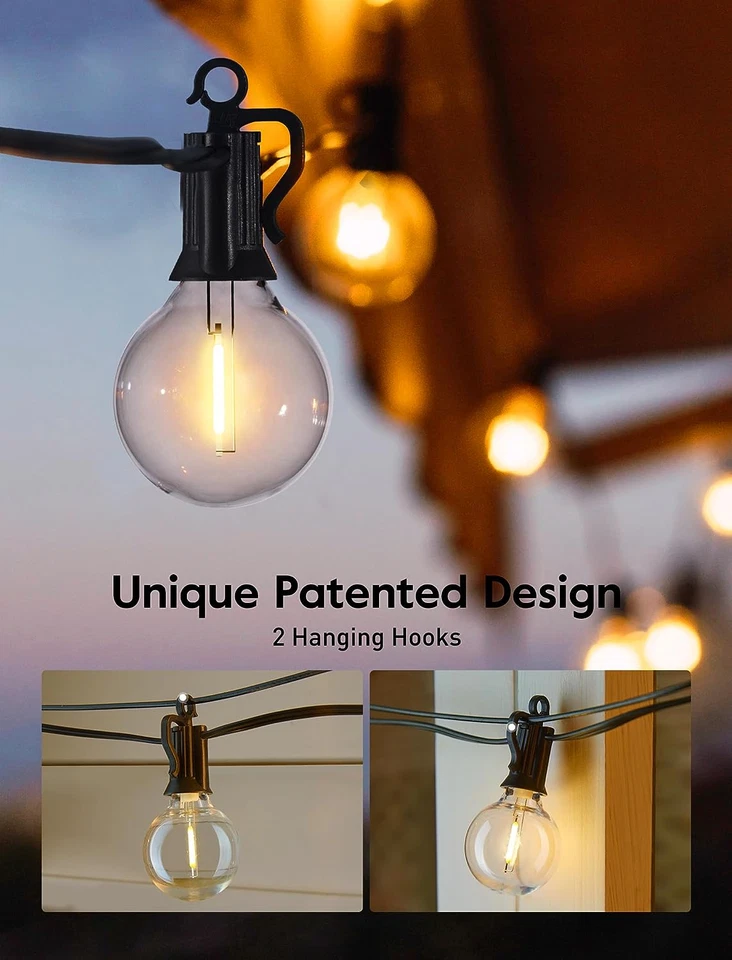 Cadena de luces LED para exteriores, luces de patio de 100 pies con bombilla irrompible Edison 52 Foto 3 de 4