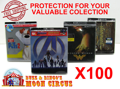 100x 4K UHD STEELBOOK WITH J-CARD (SIZE 4K4)-CLEAR PLASTIC BOX PROTECTORS SLEEVE