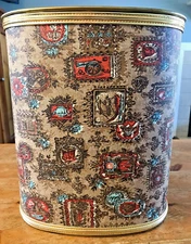 Vintage J.L. Clark Wastebasket MCM Tin Metal Trash Can Patriotic USA Americana