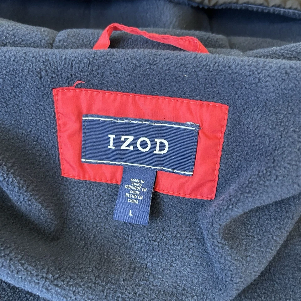 IZOD Abrigo Chaqueta acolchada con capucha para hombre Bolsillos en L Bloque de color Rojo/Negro Invierno Foto 4 de 4
