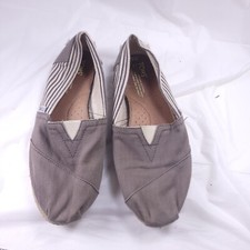 Toms Distressed Gray And Cream Stripped Espadrille Style Slip Ons Womens Size 9