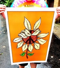 Vintage NOS Original Poster Sunflower Vagabond Hippy Christmas Present Girl