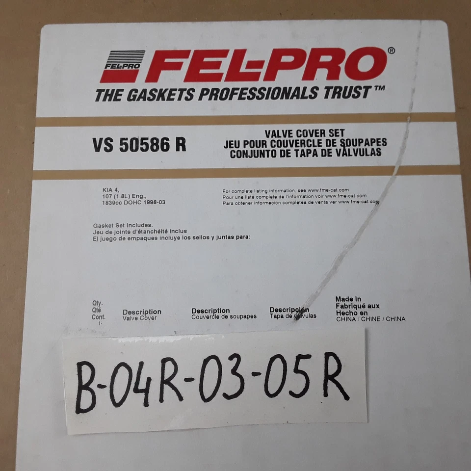 Juego de juntas de cubierta de válvula de motor Fel-Pro VS 50586 R para Kia Spectra Sephia 1998-04 Foto 4 de 4