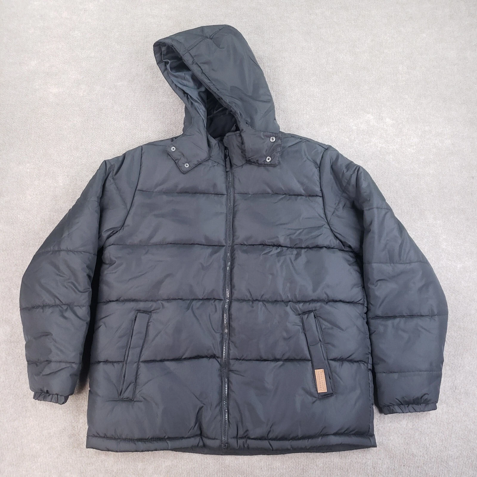 Bass Creek Outfitters Puffer Jacket Mens Medium Black Full Zip Pockets Hooded