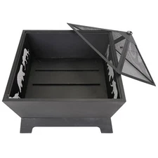 26"Fire Pit Patio Steel Stove Fireplace Square Wood Burning Heater Deck Backyard