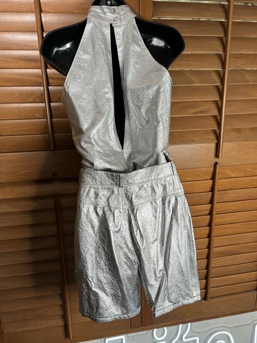 Set top e corto in pelle argento vintage anni 80 Space Cowgirl Fairy Rave Halloween - Foto 3 di 24