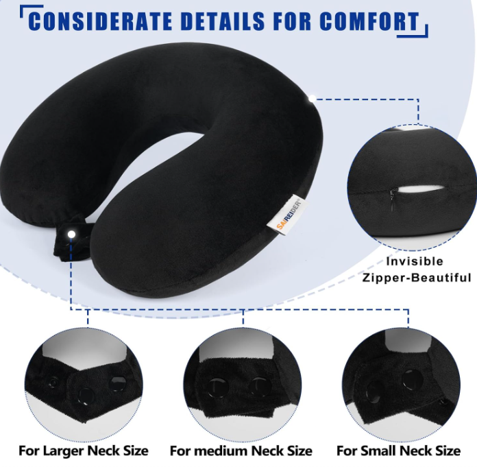 Memory Foam Travel Neck Pillow for Airplane Car Home Office  