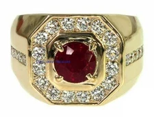 Natural Ruby & CZ Gemstones with 925 Sterling Silver 18k Gold over Men Ring #8