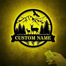 Personalized Deer Metal Wall Art With LED Lights, Deer Signs, Deer Antler Decor