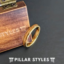 4mm Gold Ring Wood Wedding Band Whiskey Barrel Ring Bourbon Tungsten Mens Ring