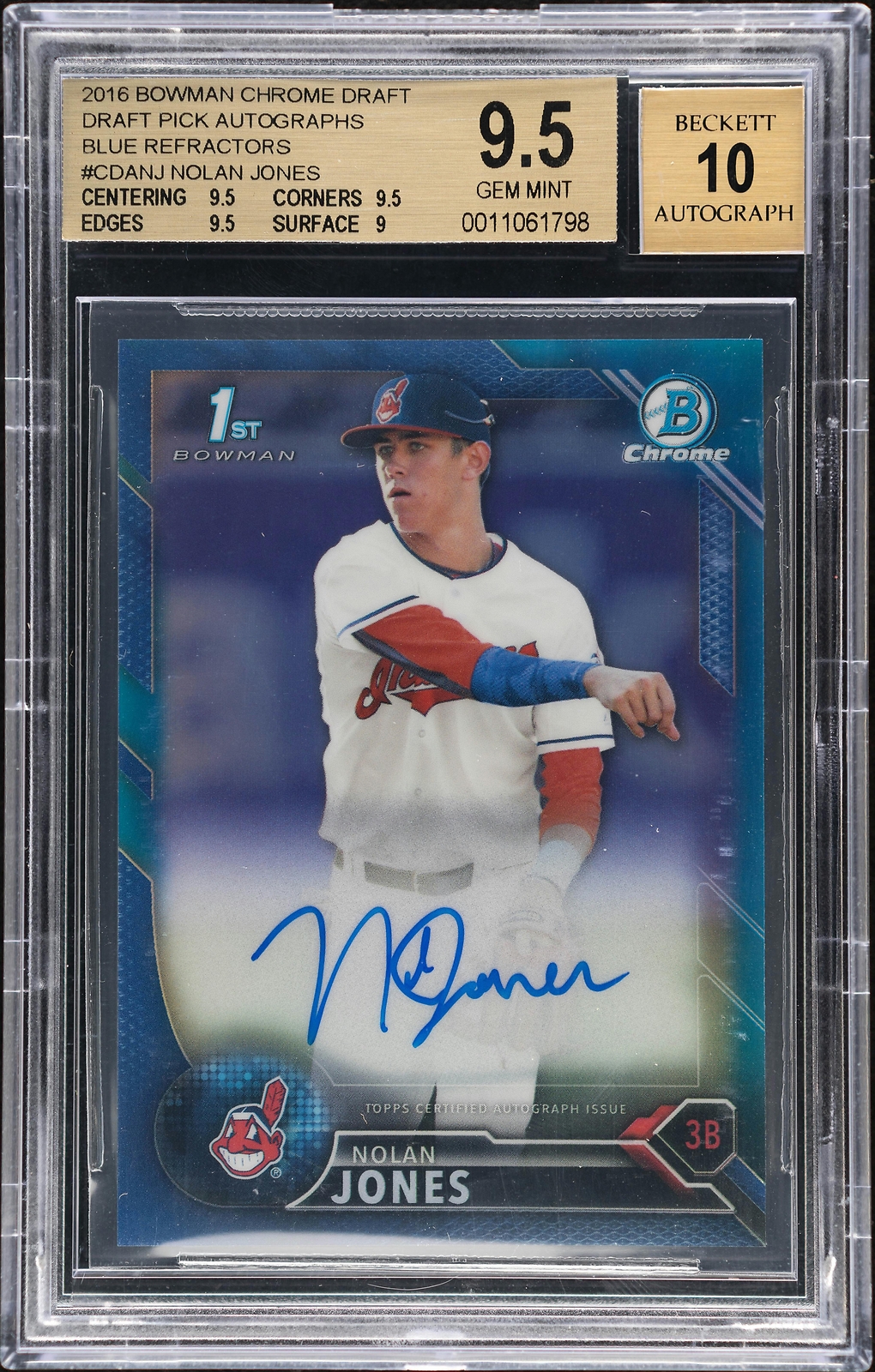 2016 Bowman Chrome Draft Nolan Jones Pick Auto - Blue Refractor /150 BGS 9.5/10
