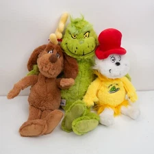 3 Dr. Seuss Aurora World Plush Grinch Sam I Am Max Dog Stuffed Animals