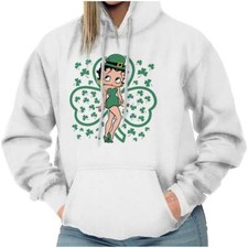 Betty Boop St Patrick's Day Four Leaf Clover Womens Hooded Sweatshirts Hoodies