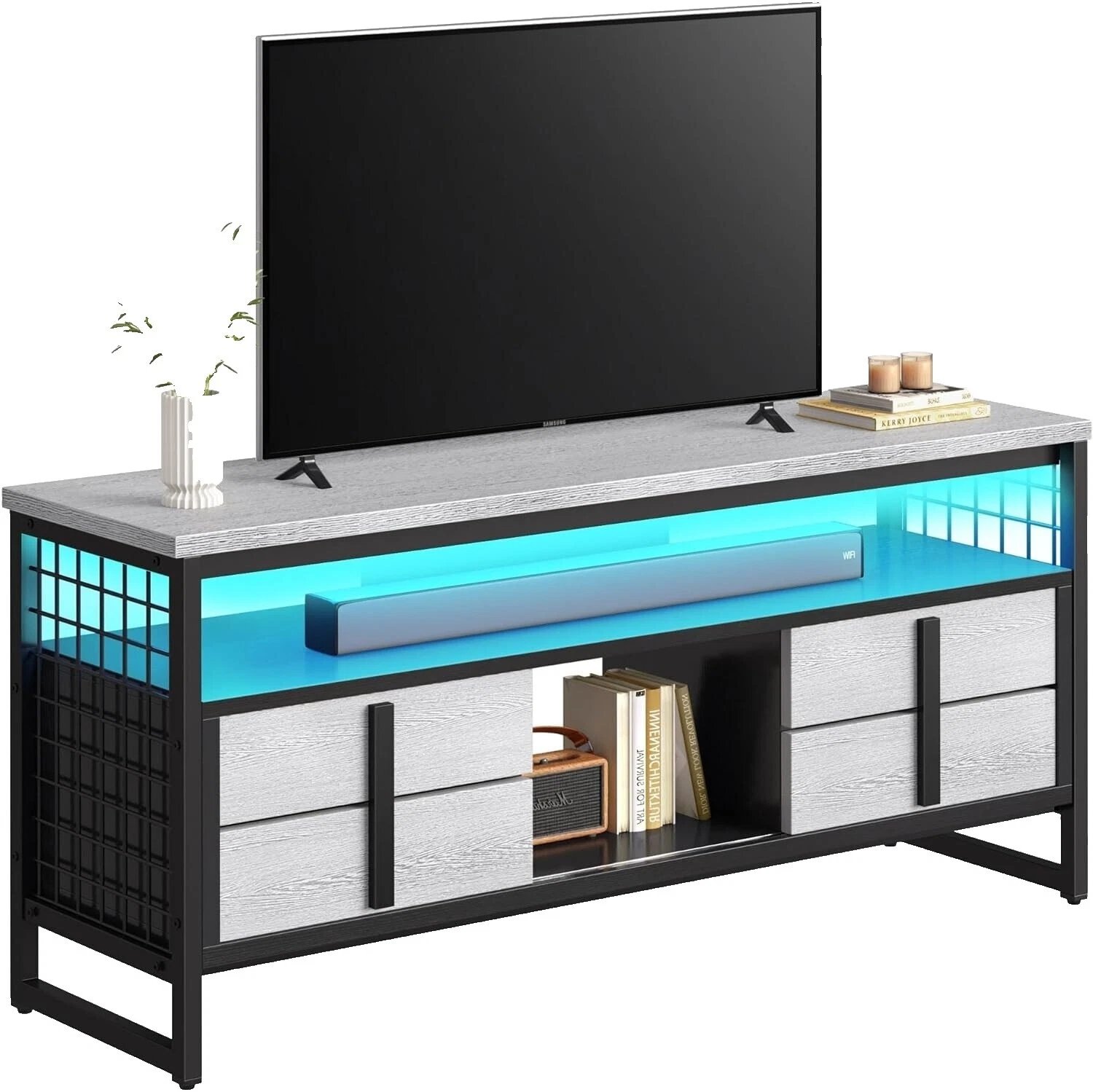 Suportes de TV Preto e Unidades de Entretenimento com Gavetas