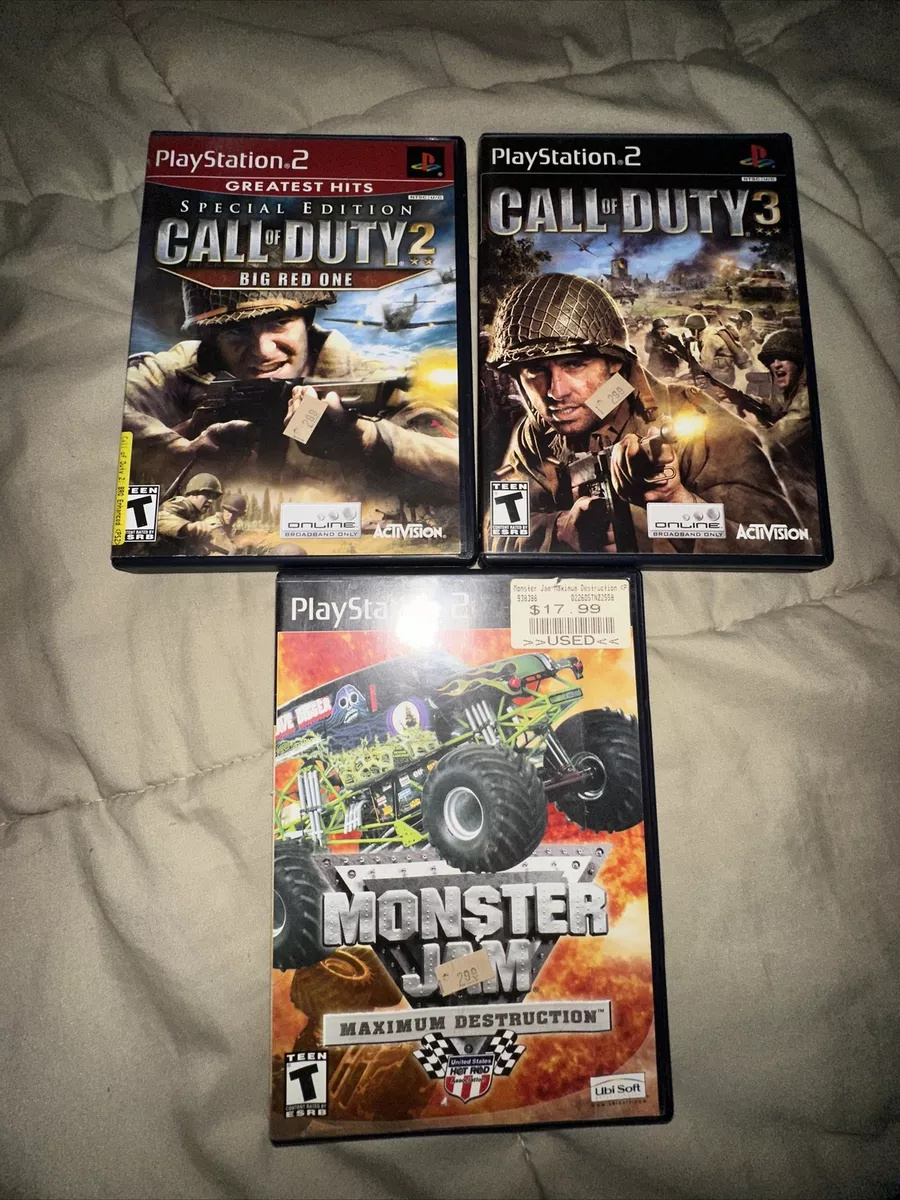 PlayStation 2 Lot Of 3 Games - CALL OF DUTY 2 + Call Of Duty 3 + Monster Jam