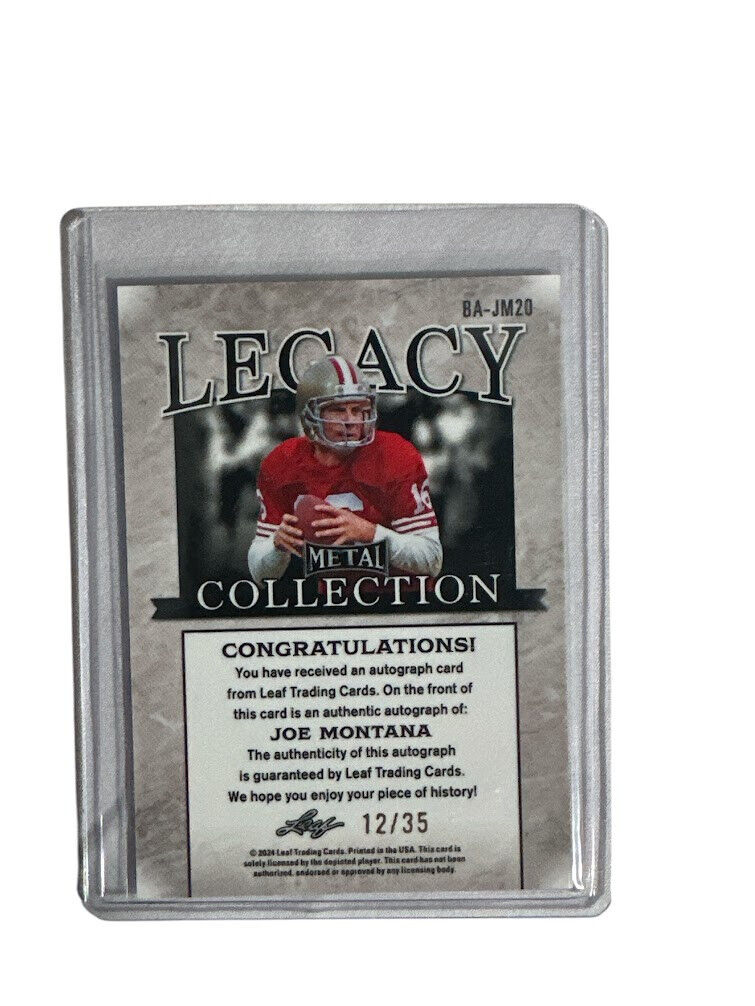 Joe Montana 2024 Leaf Legacy Collection #BA-JM20 Autograph Joe Montana 2024 Leaf Legacy Collection #BA-JM20 Autograph