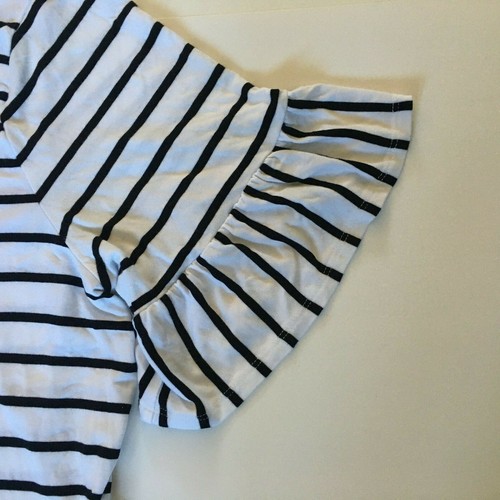 Philosophy Womens XL White Black Stripe Ruffle Sleeve Top Blouse Soft Rayon - Picture 5 of 8