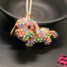 New Fashion Womens Multicolor Crystal Bling 3D Puppy Dog Pendant Chain Necklace